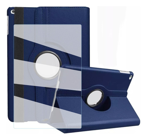 Kit Cristal Templado + Funda Giratoria Para iPad 5ta Y 6ta Color Azul Marino