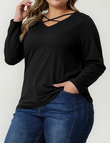 Playera Talla Grande Camisetas Blusa Con Cuello En V Cruzado
