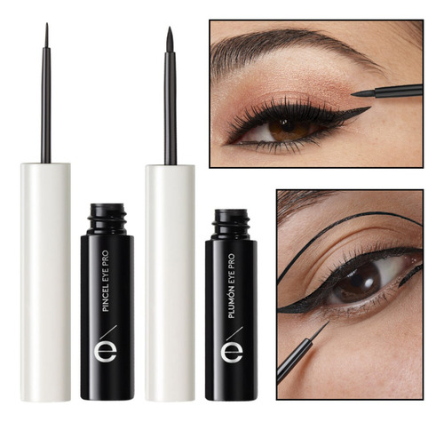Set X 2 Delineador Líquido Punta Plumón + Pincel Negro Ésika