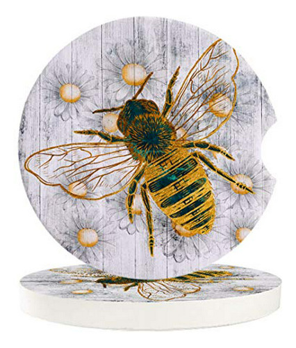 Absorbent Car Coasters For Cup Holders Set Of 2, Honey Bee D