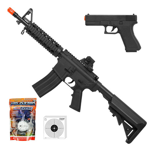 Kit Rifle De Airsoft Spring M4a1 Ris + Pistola Gk V307
