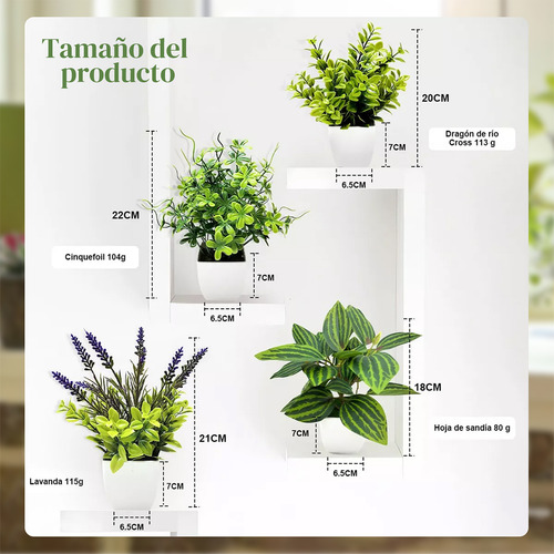 . 4 Macetas Plantas Artificiales Barro Decoración Bonsai