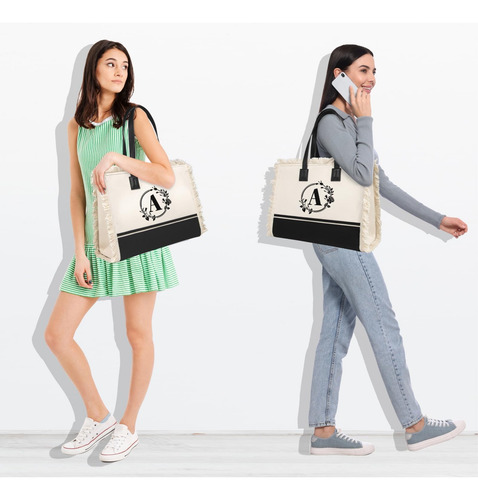 Topdesign Bolso De Mano De Lona Con Inicial Para Mujer, De 6