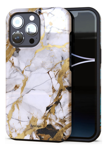 Artscase - Estuche Protector iPhone 15 Pro Max Marble Color Dorado oscuro IPHONE 12 PRO MAX