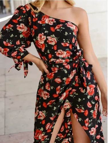 Vestido Floreado Importado Shein Mujer 1 Hombro Cruzado