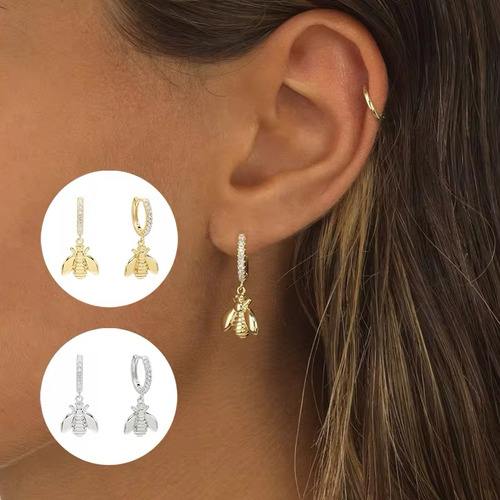 Aretes De Abeja Plata 925, Arracadas Con Dije De Abejas Hugg