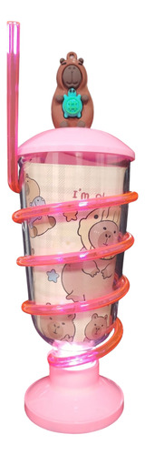 Vaso Con Popote Espiral Para Niños Fiesta Kawaii Con Luz Led Fucsia