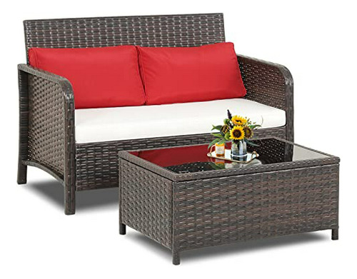 Conjunto De Muebles De Patio De Mimbre 2 Piezas, Compatible 