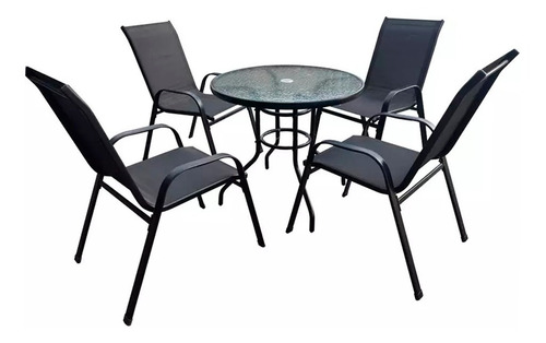 Juego De Jardín Exterior Con Mesa Tapa Vidrio Y 4 Sillas