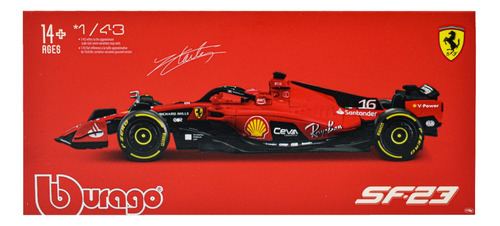 Formula Racing Ferrari 16 C Leclerc 2023 Escala 1:43 Burago Color Rojo