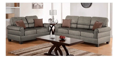 Sala Aneth Lino Gris 2pzs Sala Sofa Sillon Mueble Plazas