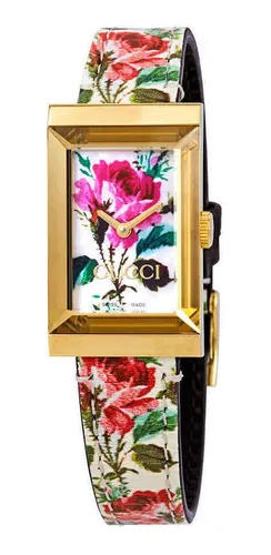 Reloj Gucci G frame Para Mujer Ya147406 Con Motivo Floral Env o