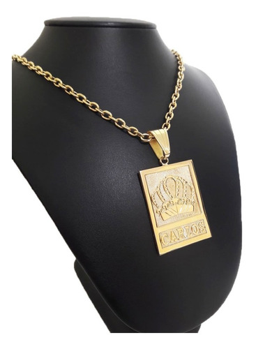 Pingente Placa Nome + Coroa 20 Gramas Ouro 18k 750 Cor Amarelo