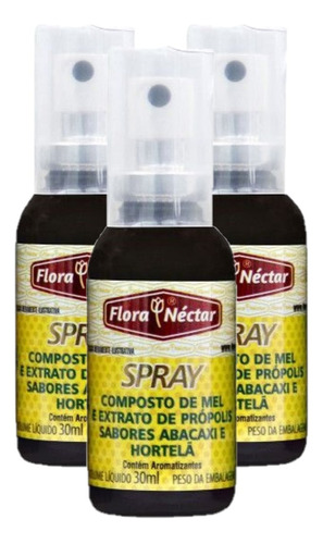 Própolis E Mel Flora Néctar Spray Abacaxi Hortelã 30ml 3 Un 