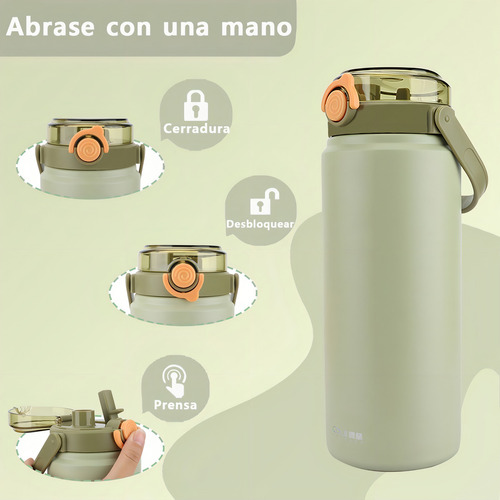 Termo Acero Inoxidable Botella De Agua Portátil 1200ml Color Verde