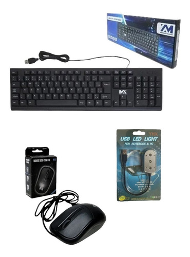 Kit Teclado Usb Mouse Notebook Pc Escritório + Luminária Usb