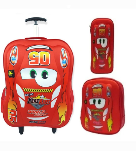 Kit De Mochila Escolar Rodinha Carros Reforçada 3d Alto Rel