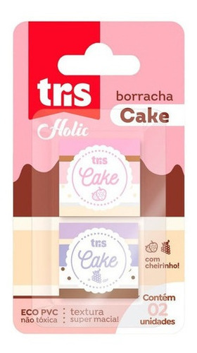 Borracha Escolar Macia Não Borra Fofa Cake Bolo Tris 2un