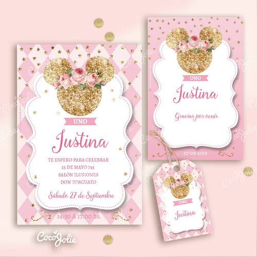 Kit Imprimible Minnie Gold, Cumple, Editable, Glitter