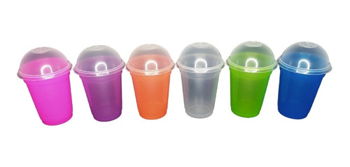 Envase Plástico Vaso Domo 16 Onzas Con Tapa Colores Variados