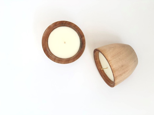 Imagen 2 de 4 de 2 Velas Con Cuenco De Madera Torneada Eucalipto Mos Nuevo