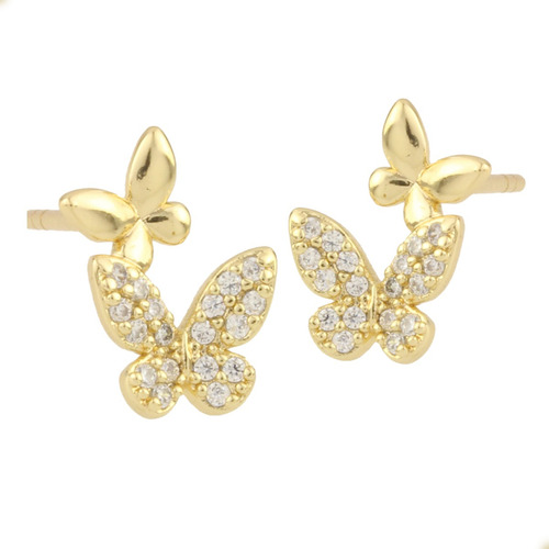 Aretes De Oro Lam 18k Para Niña De Mariposas Con Swarovski