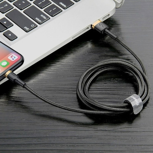 Cable cargador USB Baseus Cafule Lightning de 1 metro para iPhone, color negro/dorado