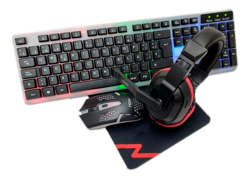 Kit Gamer Noga Red Blanco Negro Dragon 4 En 1 Teclado Mouse