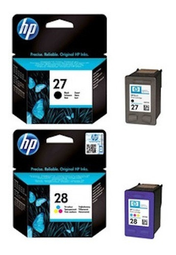 Cartuchos Kit X2 Hp 27 - 28 Originales + Resma