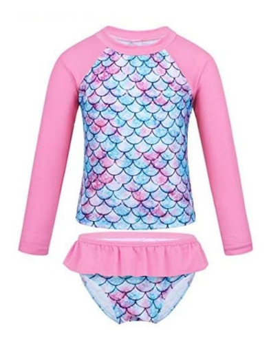 Hermoso Traje De Baño Tipo Surf Para Niña, 2 Piezas.