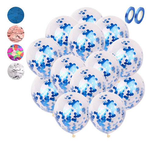100 Globos Azul Con Confeti De Boda Cumpleaños Fiesta Decora