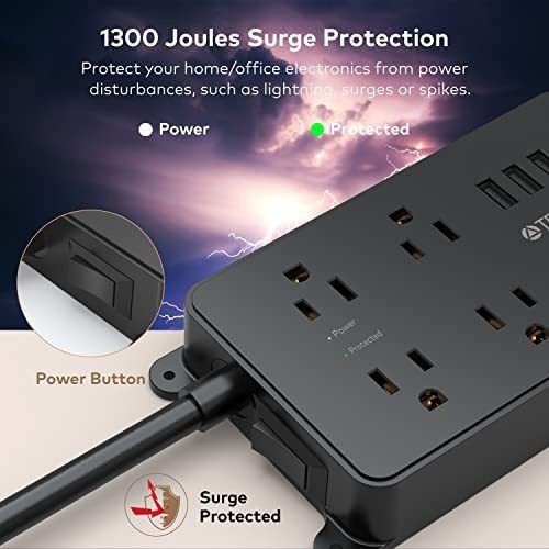 Enchufe Inteligente Marca Trond/5 Tomas/3 Usb/negro/5ft