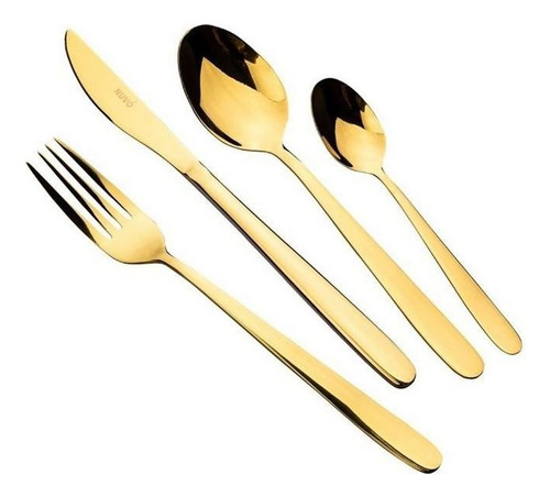 Juego De Cubiertos 16 Pzas Acero Inoxidable Color Oro Dorado