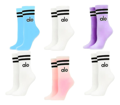 6 Calcetas Alo Yoga Tobilleras Varios Colores Unitalla Blanco Rosa Lila Y Azul Rayas Unitalla