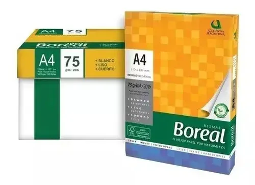 Resma Boreal A4 75g Blanco Pack 10 Resmas 21x29.7cm