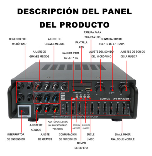 Bomge 326 Amplificador De Audio Para Auto Casa Bluetooth Color Negro