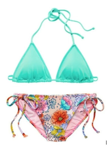 Bikini Victoria's Secret Turquesa Y Rosa Con Flores Original