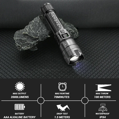 Lanterna Led De Alta Potência 2000lm, Bateria Embutida, Zoom