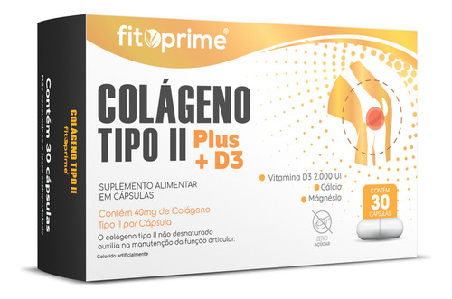 Suplemento Em Cápsulas Fitoprime Colágeno Tipo 2 40mg + Vitamina D3 Cálcio E Magnésio 30 Cápsulas