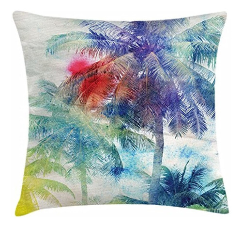 Ambesonne Palm Tree Throw Pillow Cojín, Diseño Retro Acuarel