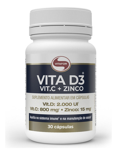 Vita D3 + C + Zinco Vitafor - 30 Cápsulas. Sabor Sem Sabor