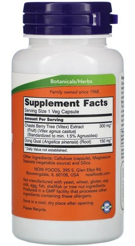 Vitex Now Foods Chaste Berry Extract 300 Mg 90 Capsulas Sabor Sin sabor
