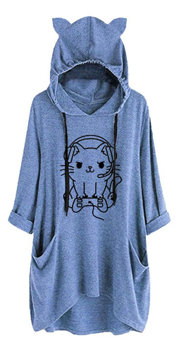 Sudadera Capucha Para Mujer Estilo Casual Manga Larga Gato