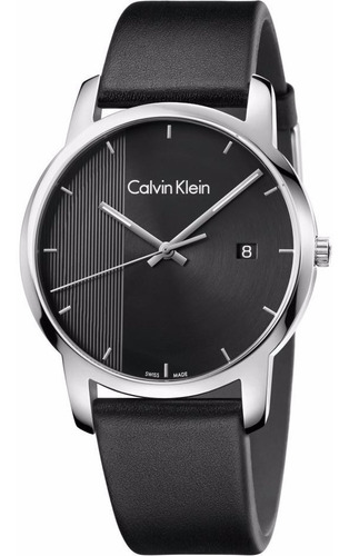 Reloj Calvin Klein Hombre City K2g2g1c1 Piel Negro Caja Plat Color del bisel Plateado