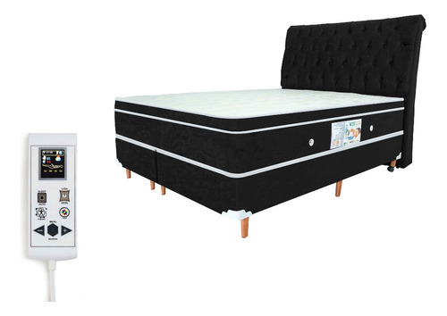 Colchão Magnético King 1,93x2,03 Massageador Cromoterapia Energia Bio Quantica Infra Vermelho + Cama Box Bau + Cabeceira Cor Preto