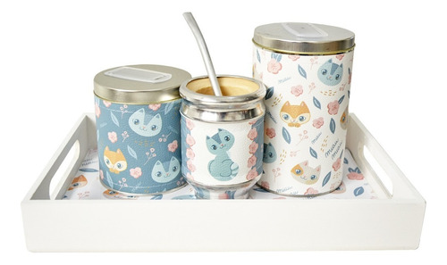 Imagen 1 de 3 de Juego De Mate Bandeja Desayuno Latas Mate Gatito Nordico