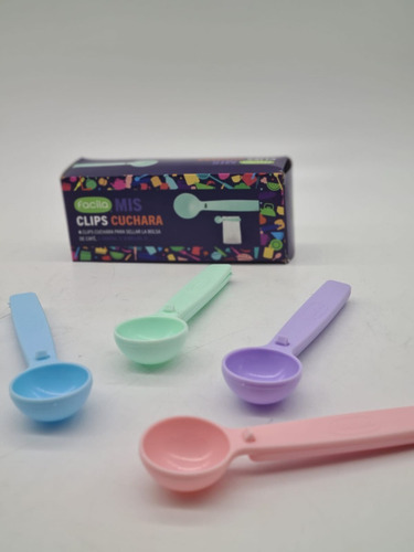 Imagen 1 de 6 de Clips Cuchara Cierra Bolsas X4 Colores Pastel Facila