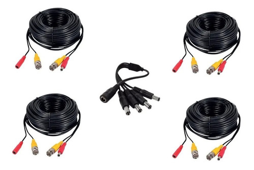 Kit 4 Cables 18m Bnc Video Alimen+ Splitter 1x4 Pulpito Cctv