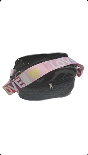 Bandolera Bandolera Símil Cuero Con Asas Doradas Negro Lisa Rosa