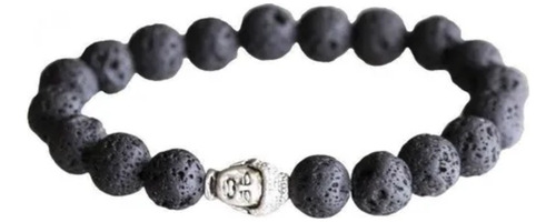 Pulseira De Pedra Lava Vulcânica Com Buda Prata